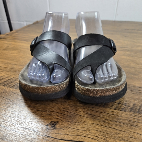 Mephisto Helen Black Toe Strap Thong Cork Sandals - Picture 8 of 12